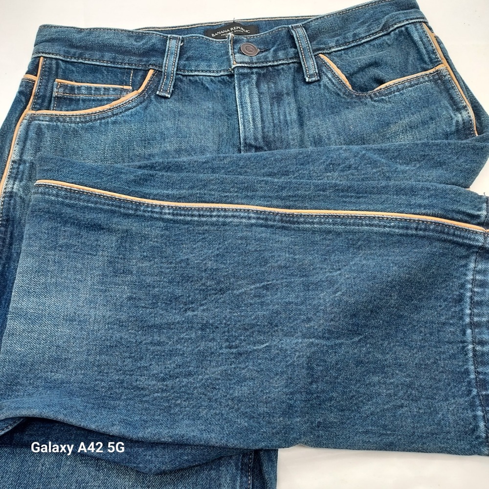 Banana Republic High Rise Vintage Straight Jeans 27P Blue Premium Denim Piping